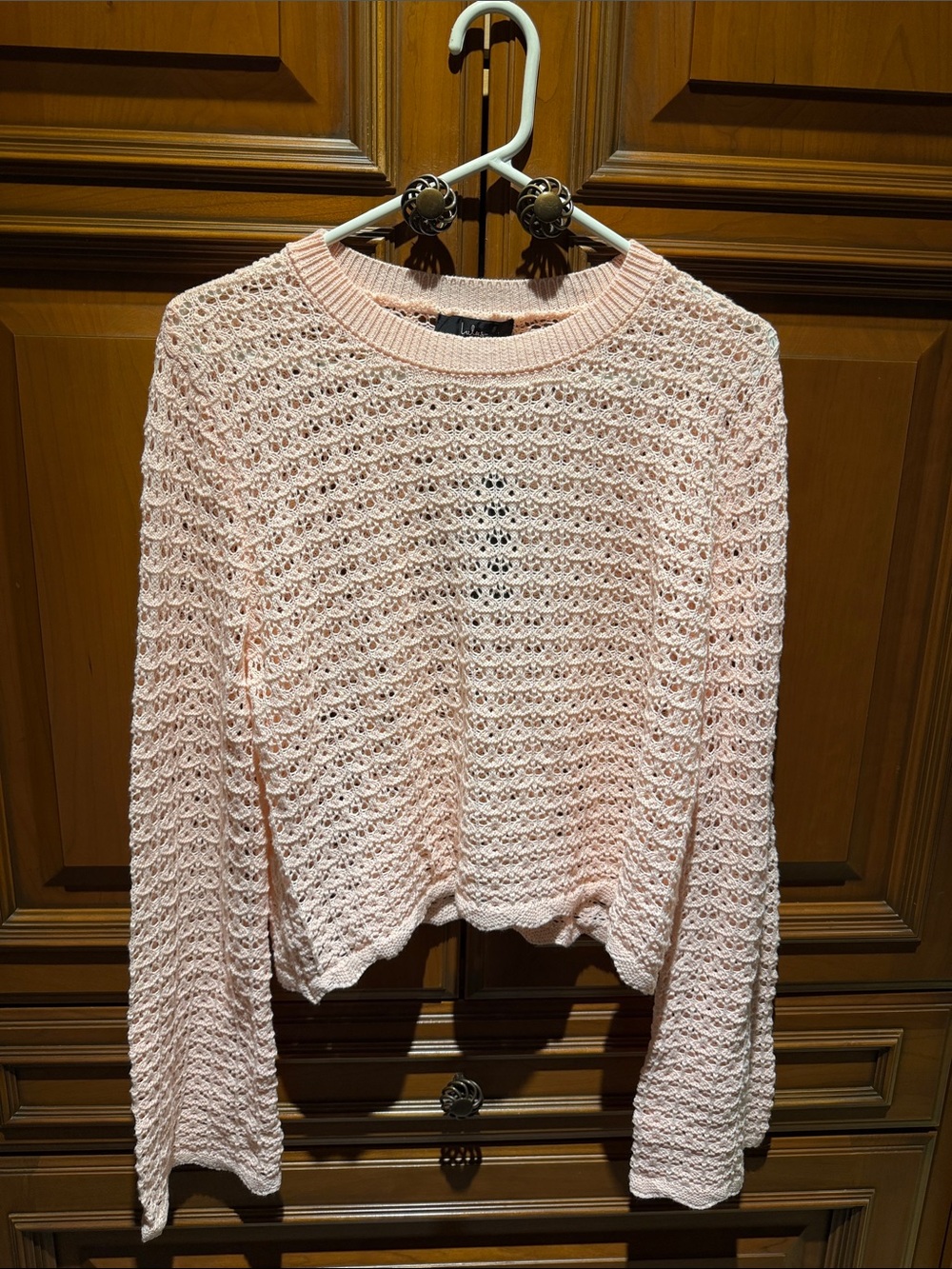 Lulu's Soft Blush Open-Knit Crewneck Sweater